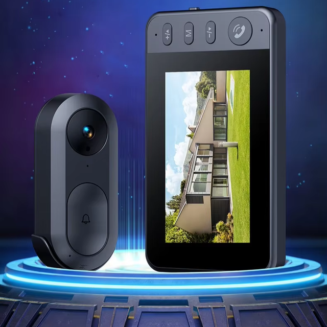 Wireless Smart Doorbell Camera With 4.3 Inch Monitor Indoor Station Two Way Audio Night Vision for Baby Nursery Home Security