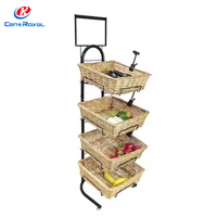 CentRoyal Ademend Metalen Mand Multi-Tier Mobiele Productpresentatiekar voor Fruit- & Groentewinkels met Gemakkelijke Verplaatsing