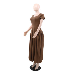 Elegante Vestido Maxi de Mujer con Pliegues, Doble Costura, Cintura Alta y Dobladillo Grande, a la Moda - Product Image 5