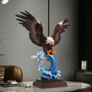 La maestosa aquila calva che svettano sulle onde scultura in resina, uccello rapace realistico con le ali spiegate su una Base blu dell'oceano - Product Image 3