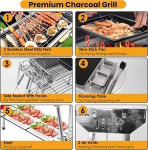 Barbecues et Grills BBQ en Acier Inoxydable de Haute Qualité, Noir, pour Extérieur et Jardin, avec Chariot en Acier Pratique pour les Fêtes - Product Image 5