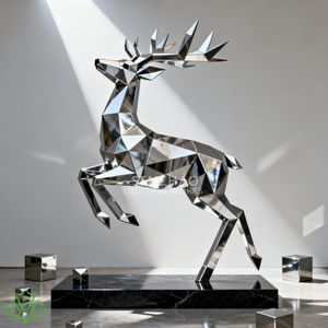 Escultura de Ciervo de Acero Inoxidable Pulido de Estilo Geométrico Moderno SENZHAO, Estatua de Arte Metálico Abstracto para Decoración Interior y Exterior - Product Image 2