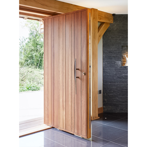 Porte pivotante personnalisée en bois massif de style moderne à lamelles Entrée principale à impact d'ouragan fabriquée à la main pour villas et communautés - Product Image 4