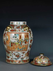 กระถางเซรามิกเคลือบทองพาสเทลลายดอกไม้นกคน ขนาด 17 นิ้ว ยี่ห้อเฉียนหลง คู่ กระถางขิงจีนลายฟามิลโรส พร้อมฝาปิด - Product Image 4