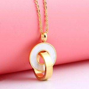 Fashionable Stainless Steel 18K Gold Double <b>Ring</b> Shell Pendant <b>Necklace</b> Geometric Round Daily Wear Gift Jewelry - Product Image 2