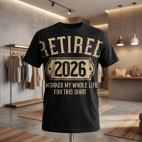 T-shirt personnalisé noir pour homme, imprimé 'Retired 2026', manches courtes, col rond, en coton, motif graphique vintage, pour célébration