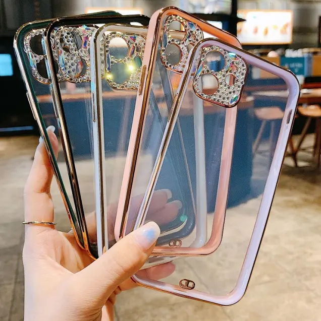 clear diamond design glitter bling camera lens protection phone case for iphone 11 12 pro max, for iphone xr designer case