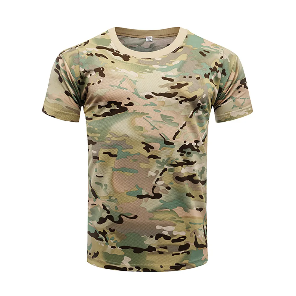 China Cema Respirável Leve Alta Qualidade Seco-rápido Camuflagem Tático Personalizado Malha T Shirt