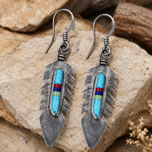 Orecchini Pendenti con Piume in Stile Etnico Vintage, Gioielli Ispirati ai Navajo Multicolore da Indossare Quotidianamente per Signore - Product Image 3