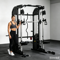 Machine de musculation multifonctionnelle pour la maison : Smith Machine, Power Cage avec Lat Pulldown et Low Row, et Rack à Squats