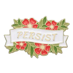 Çin'de yapılan fabrika Pin amblem çelenk çiçek Persist imalatı sevimli özel sert emaye Pin şirket logosu rozeti ile