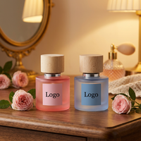 Diffuseur à roseaux givré en verre borosilicate avec couvercle en bois, flacon transparent de 30 ml, pulvérisateur à pompe pour sérigraphie, flacon vide pour diffuseur d'arômes