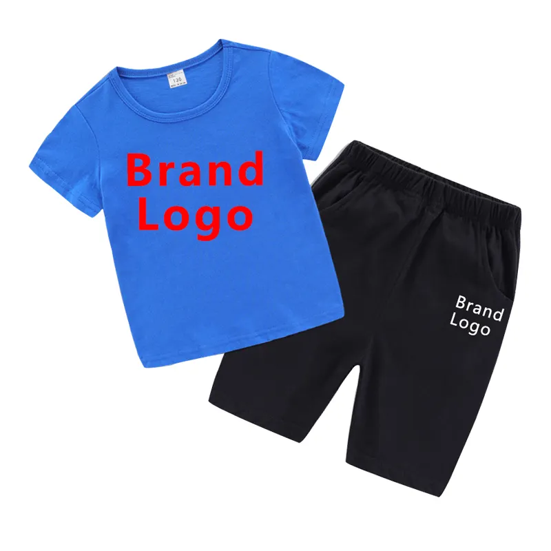 Kids designer clothes plain shirts different colors logo print boys clothing sets