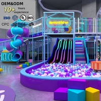 Équipement de terrain de jeu intérieur personnalisé SPACEPORT Thème Cyberpunk Tube en spirale Triple vague Toboggan néon Piscine à balles Mur d'escalade |   OEM&ODM FEC