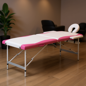 Table de massage pliable en aluminium à 2 zones, blanche et rose, pour la relaxation et le confort - Product Image 2