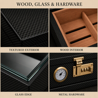 Humidor de bureau en bois de luxe avec couvercle en verre, hygromètre, humidificateur, serrure à combinaison, tiroir de rangement pour accessoires, anti-humidité