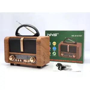 Haut-parleur woofer NS-8107BT Style vintage extérieur portable AM FM SW 3 bandes haut-parleur Radio en bois BT USB TF rétro haut-parleur