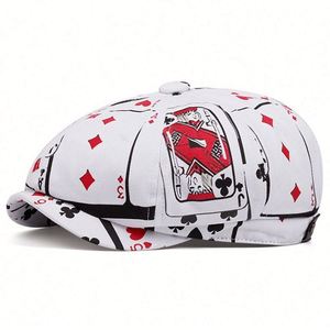 2024 British Vintage Printing Playing Card Beret <b>Hat</b> Fashion Canvas Newsboy <b>Hat</b> - Product Image 2