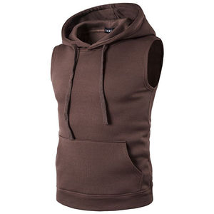 Débardeur à capuche décontracté pour homme, style streetwear hip-hop, coupe ample, couleur unie, logo personnalisé, poche - Product Image 2