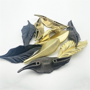 Popular Zinc Alloy Modern Bronze Bright Silver <b>Black</b> Leaves Symmetrical Cabinet Door Drawer Handle Lightweight - Product Image 3