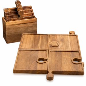 Juego de 4 tablas de charcutería de madera de acacia con asa, bandeja de rompecabezas entrelazada <span class=keywords><strong>y</strong></span> caja de almacenamiento para fiestas, regalo de vino - Product Image 1