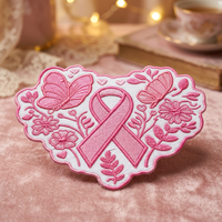 Patchs brodés ruban rose pour le cancer du sein, thermocollants, appliques à presser à chaud, prix de gros, vente chaude