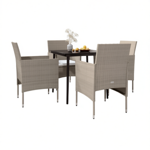 Set da Pranzo da Giardino in Rattan PE Beige per 4 Persone, Arredamento da Esterno in Stile Contemporaneo con Telaio in Acciaio Resistente alle Intemperie - Product Image 1