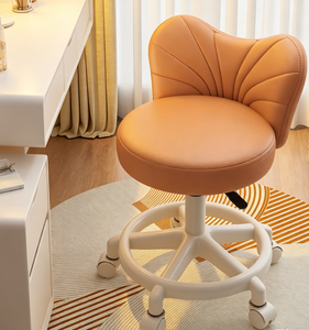 Modern Upholstered Vanity <b>Chair</b> Swivel Rolling Makeup Stool Salon Manicure Seat with Backrest - Product Image 1