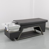 Lit de lavage de cheveux de style thaïlandais Fuying Beauty Salon, personnalisé en cuir PU, avec tabouret