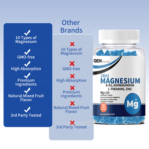 เยลลี่วิตามินแมกนีเซียมผสมอัชวาคานธาแบบ OEM ฉลากส่วนตัว, วิตามิน 14-in-1, ทีอะนีน, อาหารเสริมคอร์ติโซล และอาหารเสริมเพื่อสุขภาพ - Product Image 4