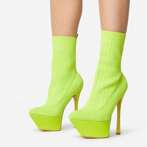Sexy Women's Knitted Ankle <b>Boots</b> Thin High Heel Pointed Toe Platform Shoes Elastic Short Booties Stretch Upper on - Product Image 1