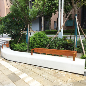 Fiberglass Outdoor Patio <b>Bench</b> With <b>Wood</b> Frame Modern Design For Urban Street Landscape Seating 4 Person Capacity Durable - Product Image 4