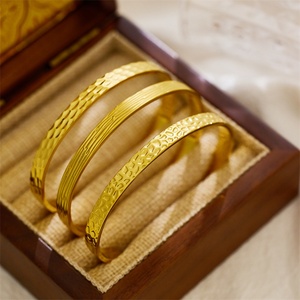 Simple Engraved Hammer <b>Gold</b> Plated Stainless Steel <b>Bracelet</b> Open <b>Adjustable</b> Cuff Bangle for Girls - Product Image 2