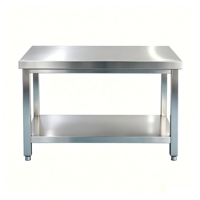 Table de préparation robuste à deux niveaux en acier inoxydable - Bords renforcés, pieds carrés et pieds de nivellement réglables