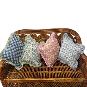 Best Handmade Bohemian Cotton Pillow Covers Luxury Indian <b>Block</b> Print Frill Cushion Cover Floral Throw Raffle Customizable - Product Image 1