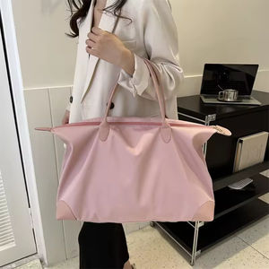 Unisex 16-Inch <b>Nylon</b> Shopping <b>Bag</b> Waterproof Casual <b>Tote</b> <b>Bag</b> Solid Color Handbag Carry <b>Bags</b> With Bottom PU Corner And Handle - Product Image 5