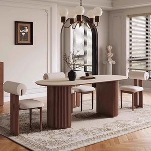 Oval Solid Wood Dining <b>Table</b> Bentwood Structure Stable For Dining Room - Product Image 4