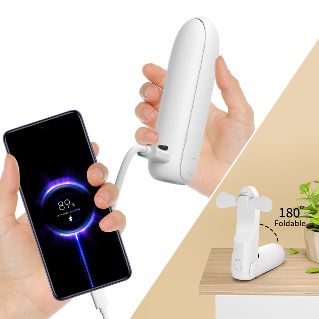 New Arrival Electric 3 in 1 Multifunctional Portable USB Foldable Cooling Mini Handheld Fan With Power Bank and Illuminated