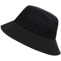 Chapeau Bob Noir Respirant à Trous Séchage Rapide, Grande Bordure Réglable Anti-UV, Unisexe, pour Sports de Plein Air, Chapeau de Papa