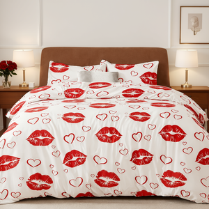 Juego de Ropa de Cama Sweet Kisses 2069, Juego de Ropa de Cama de Algodón con Estampado Romántico, Suave y Cómodo, Proveedor OEM de Textiles para el Hogar - Product Image 3