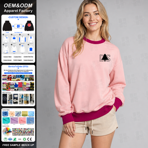 Custom Embroidered Women Soft French Terry Heavyweight Cotton <b>Pullover</b> <b>Jumper</b> Fleece Oversized Crewneck Sweatshirt - Product Image 1