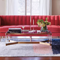 Table basse moderne en verre trempé ultra-transparent avec cadre en acier inoxydable pour la maison, salon, meubles