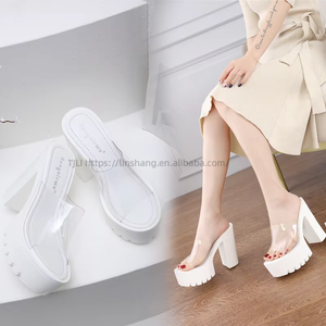 Women's Heeled Sandals 13cm Super High Heel Thick Bottom Waterproof Platform Transparent Adhesive <b>Slide</b> New - Product Image 5