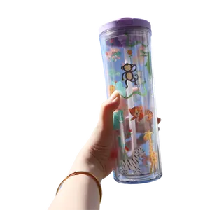 Wholesale 20oz Custom Acrylic Plastic Glitter Double-Wall Tumbler 20oz Skinny Drinking Water Bottle Double Layered Structure