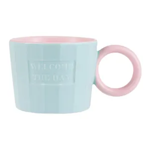 320ml two tone macaron colors korean japanese style coffee cup mug porcelain afternoon tea cup with bamboo lid metal spoon