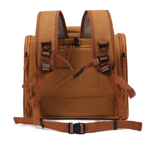 Sac de transport souple en cuir pour chats avec fenêtre en maille respirante, fermeture éclair, marron, forme carrée, sac à dos rigide - Product Image 3