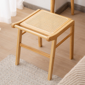 Japanese Style <b>Bamboo</b> Dressing <b>Stool</b> With Rattan Seat For Bedroom Vanity Use Durable Wooden Design - Product Image 2
