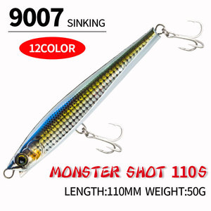 Señuelo de Pesca Japonés Tipo Minnow, 50g 110mm, Señuelo para Pesca de Atún Dorado, Señuelo de Largo Alcance para Pesca en Aguas Profundas, Modelo 9007 - Product Image 2