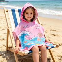 Toallas de Playa con Capucha Personalizadas para Niños, Albornoces con Capucha para Niños, para Nadar en la Playa, Secado Rápido, Toalla de Playa de Microfibra