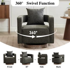 เก้าอี้บาร์เรลสีเทาโมเดิร์นแบบมีพนักพิงเปิดได้ หุ้มหนัง PU พร้อมฐานแบบวีเธอร์ด สำหรับห้องนั่งเล่น - Product Image 5